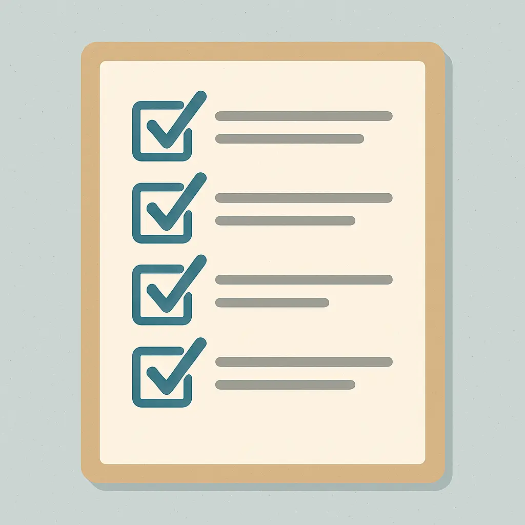Checklist plano con marcas de verificación para preparar una presentación de TFG, estilo académico limpio