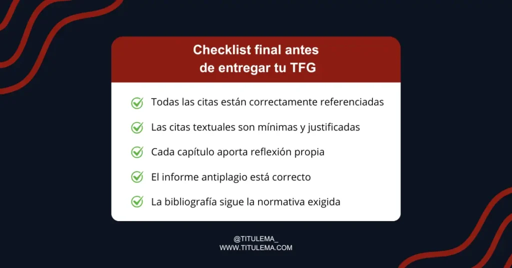 Checklist final para reducir el porcentaje de plagio antes de entregar el TFG
